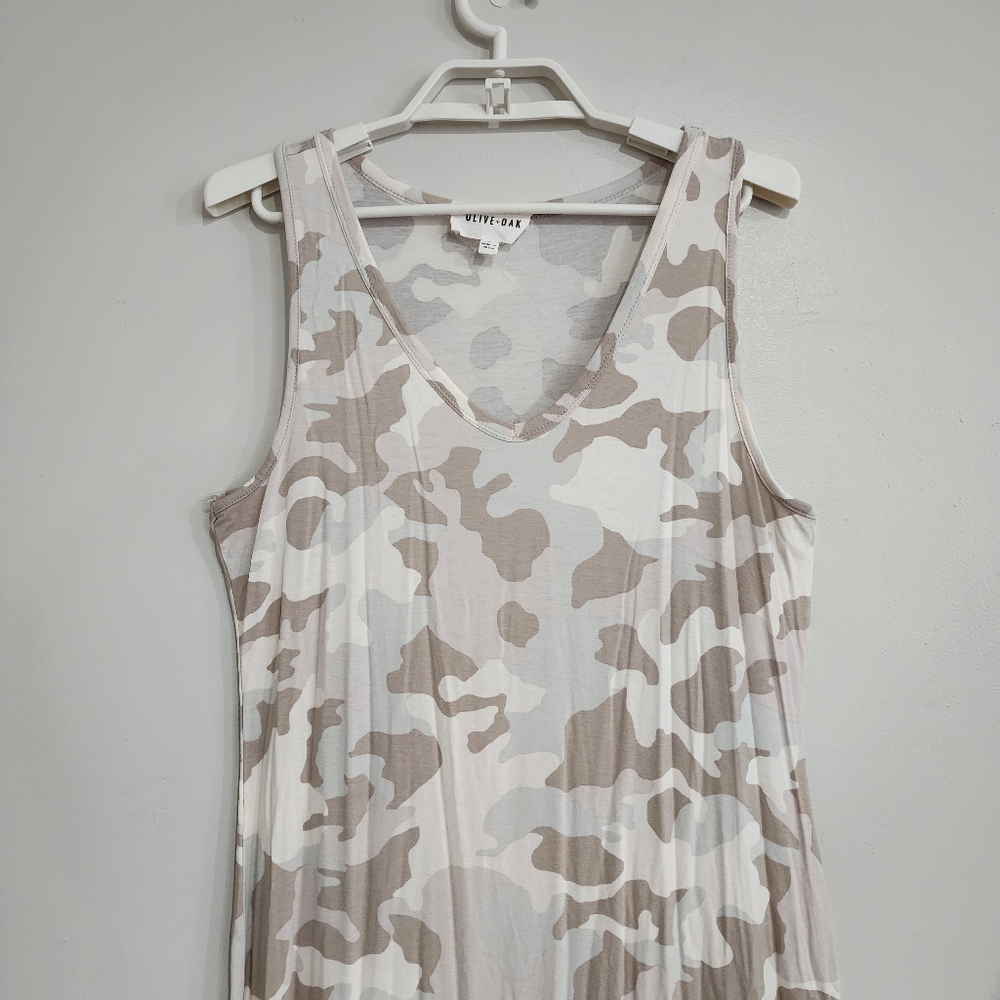 Olive & Oak Camo Knit Dress Sleeveless High Low Hem Tank V Neck Pastels Earth - Picture 11 of 11